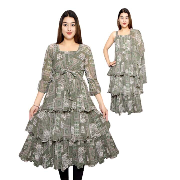 Women Printed Square Neck Fit And Flare Midi Dress in Ahmedabad at