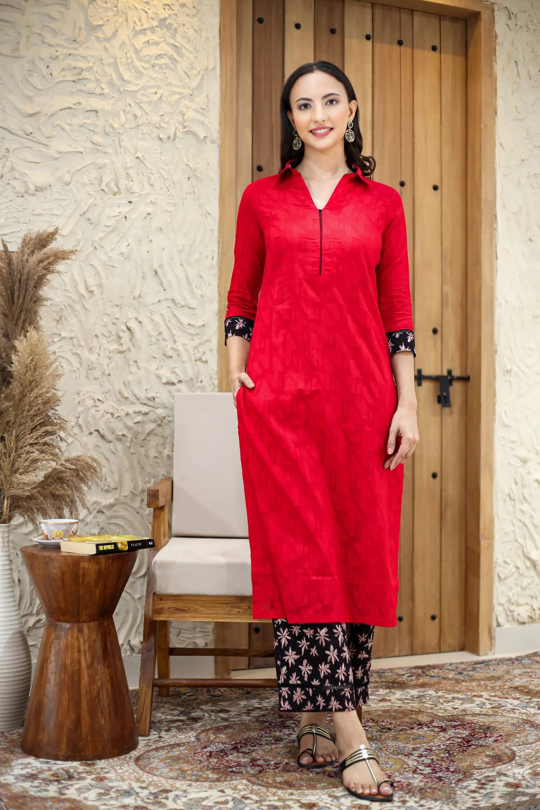 cotton readymade dress for ladies Women's Kurti Red (S to XL) in Ludhiana at ₹ 575 / Pc by Ranek Clothing fancy green dress