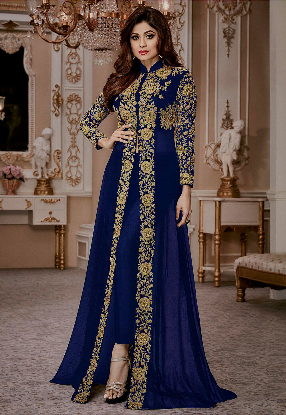 sachin and babi light blue dress Two-Tone Embroidered Batik Midi Dress