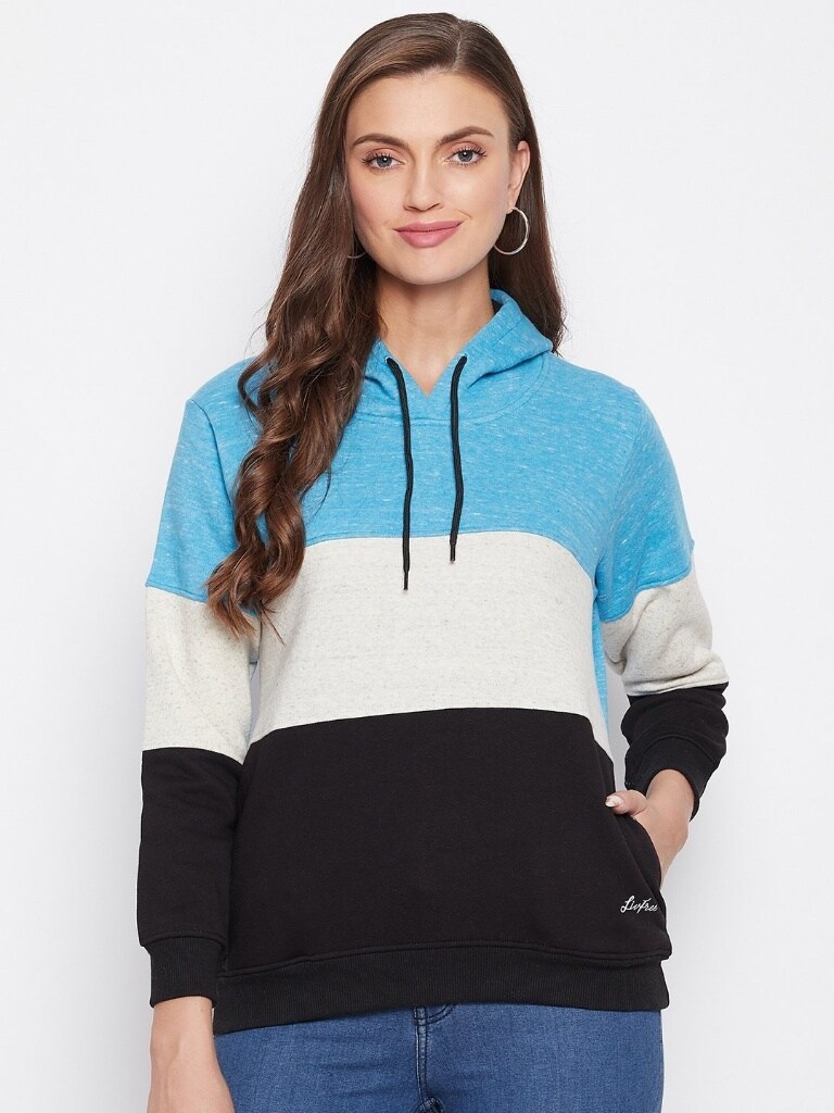 Women's Hoodie Full Sleeves Color Blocked Sweatshirt Vivid Mix g