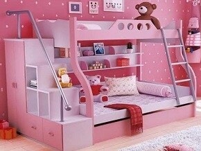 WOOD BEAUTIES baby pink color hut bunk bed in Bangalore at