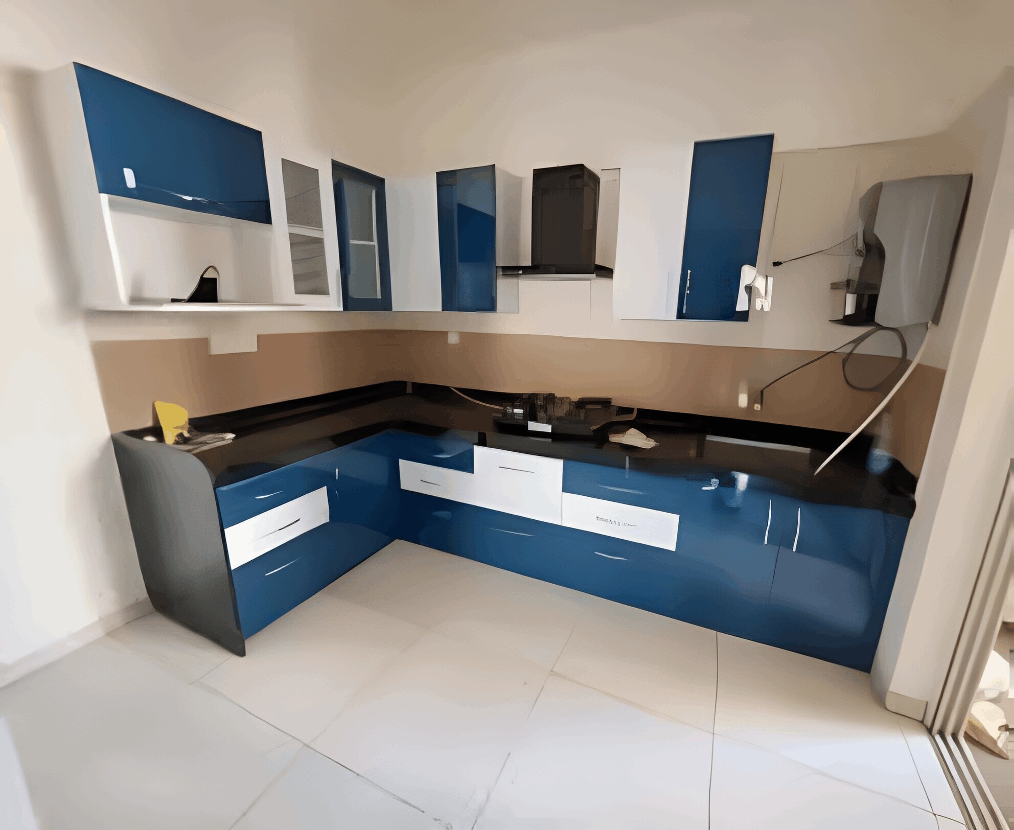Wooden Blue And White L Shape Modular Kitchen in Amritsar at ₹ 2,000 ...