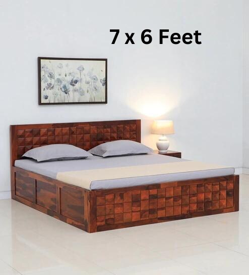 Wooden King Size Bed With Box Storage (7 x Feet,Dark Brown) in