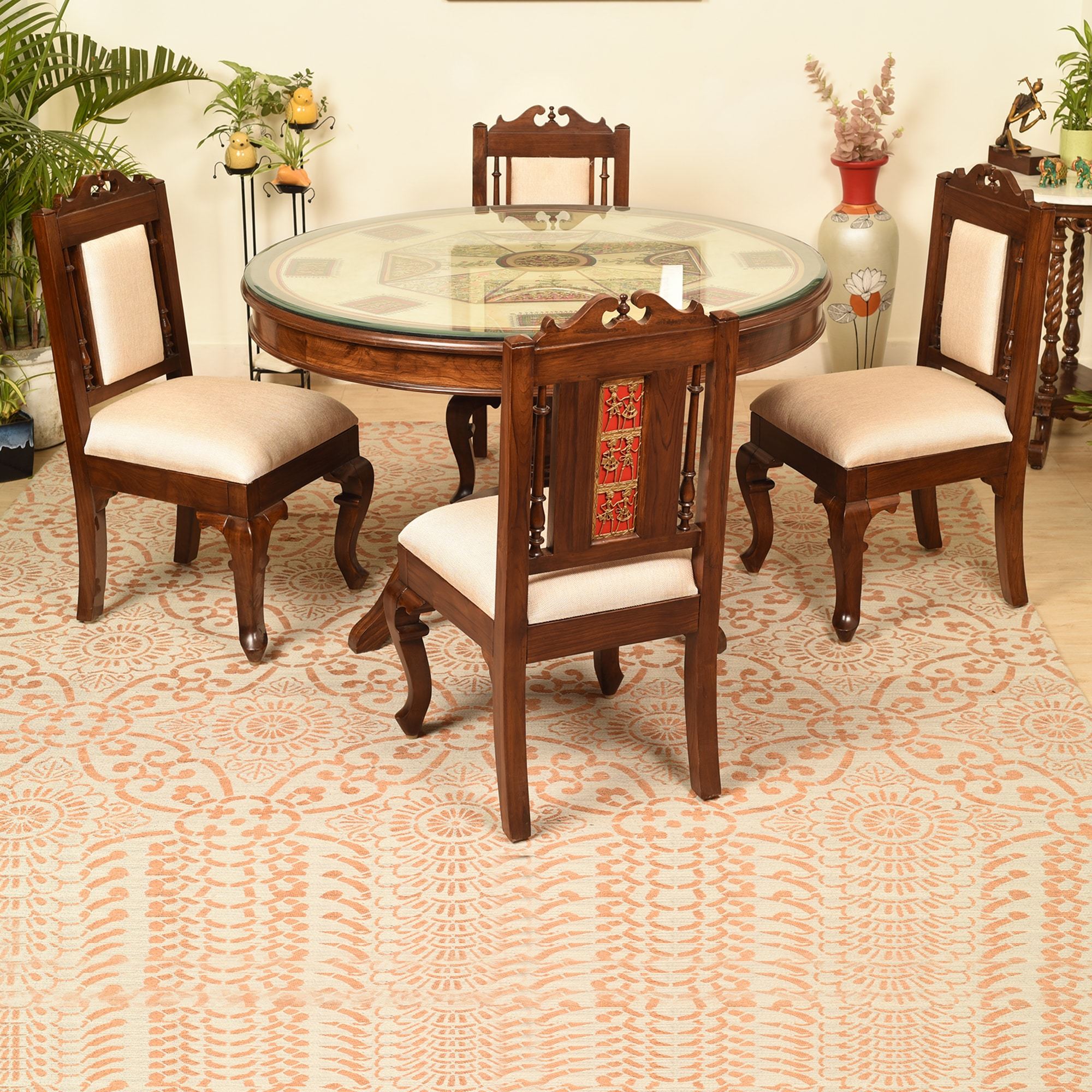 Wood Round Seater Dining Table Set (Brown) in Kolkata at