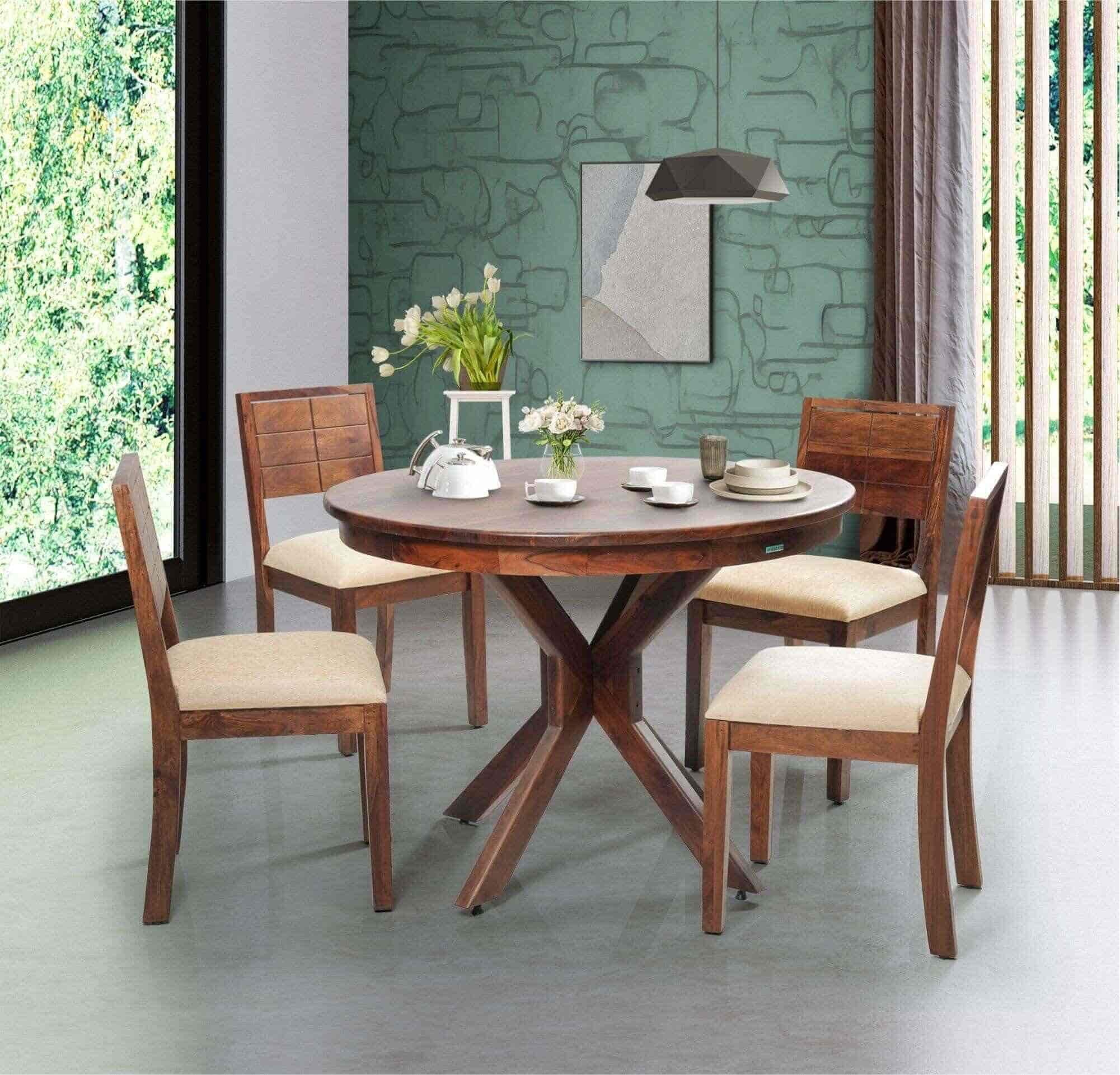 Wooden Round Seater Dining Table Set (Brown) in Bangalore at