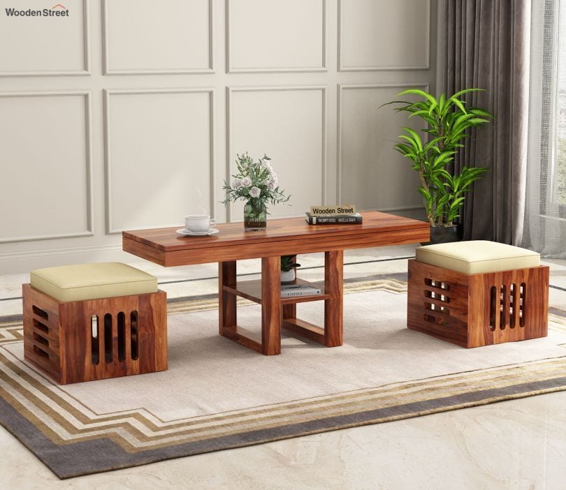 Wooden Street Petlin Sheesham Wood Coffee Table with Seating