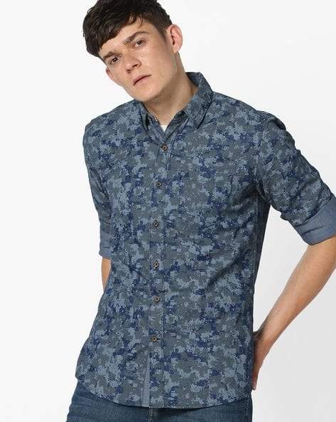 Wrangler Printed Cotton Men's Shirts with Patch Pocket (Size: L