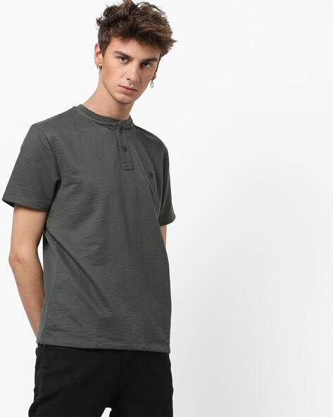 Wrangler Ottoman Textured Henley Men's T-Shirts (Size: XL, Red) in