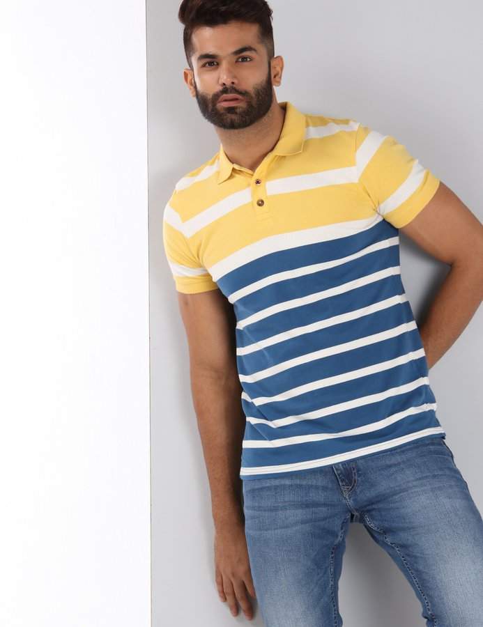 Buy Wrogn Stripes Polo Neck T-Shirt 