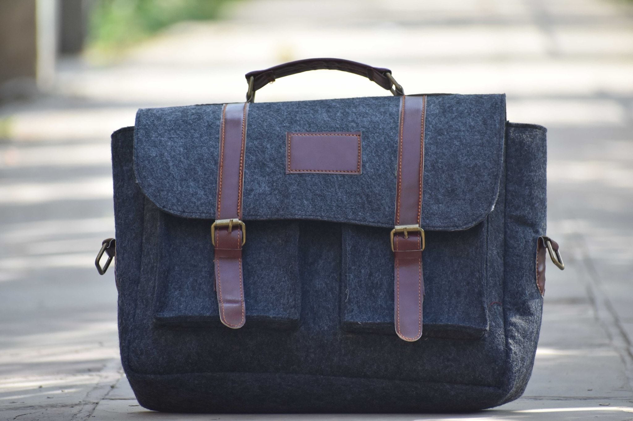 YACHT Dark Grey Felt Material Classic Laptop Bags With Multiple