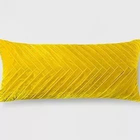 Yellow Pleated Velvet Rectangular Cushion Cover, Zipper Closure