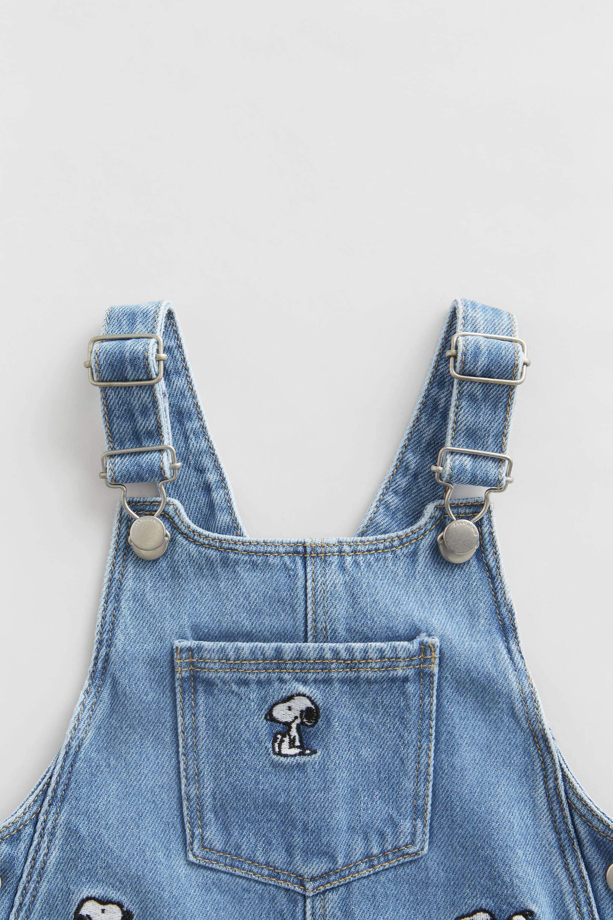 ZARA Baby Girl Snoopy Peanuts Denim Pinafore Dress (Blue 4) in
