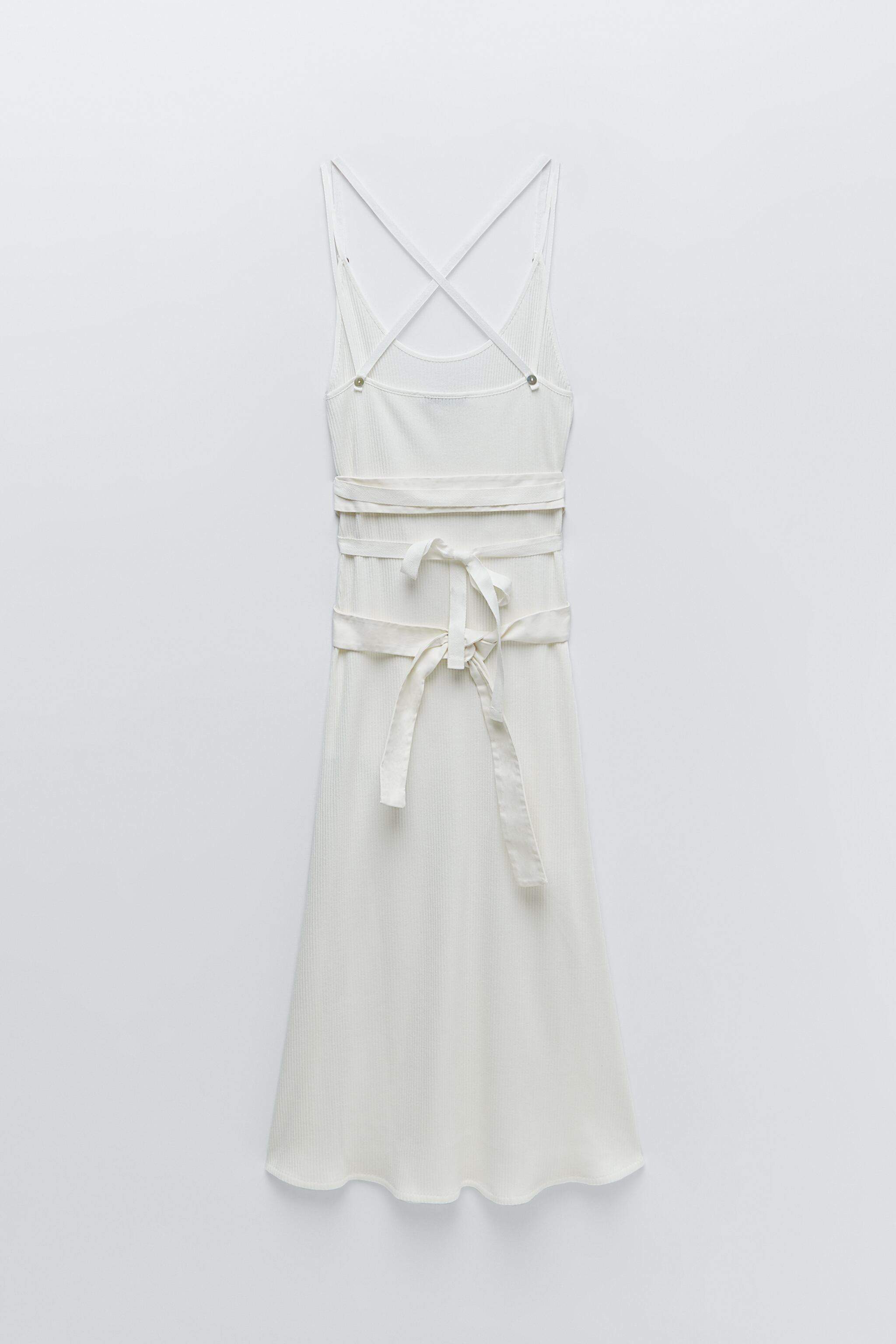 Zara Womens Ribbed Midi Dress (Oyster 