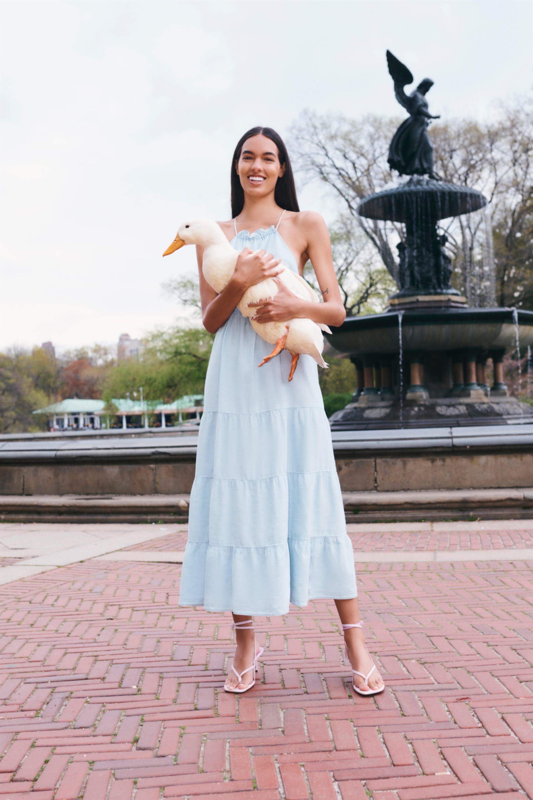 ZARA Womens Linen Blend Midi Dress (Light Blue) in Pune at