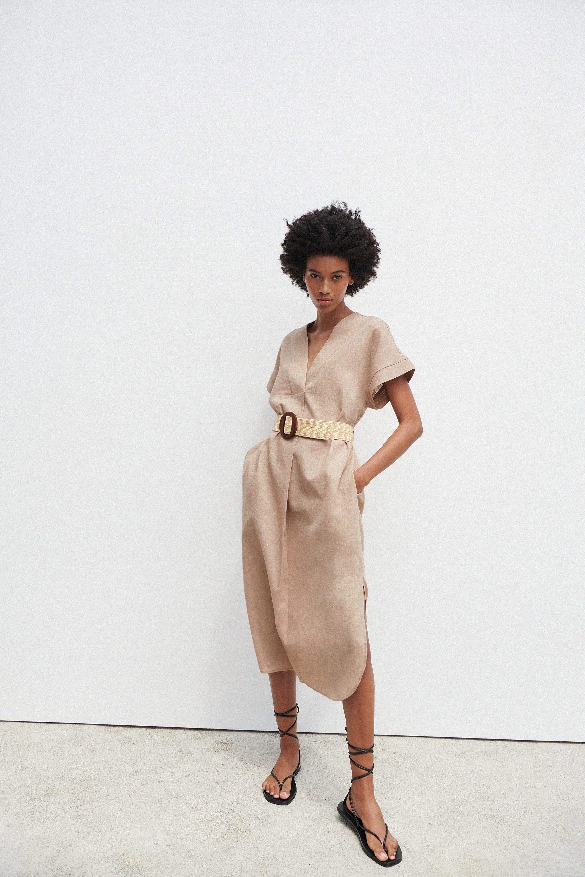 linen tunic dress zara NWT ZARA PLEATED LINEN BLEND TUNIC DRESS ZW COLLECTION XS-S $90