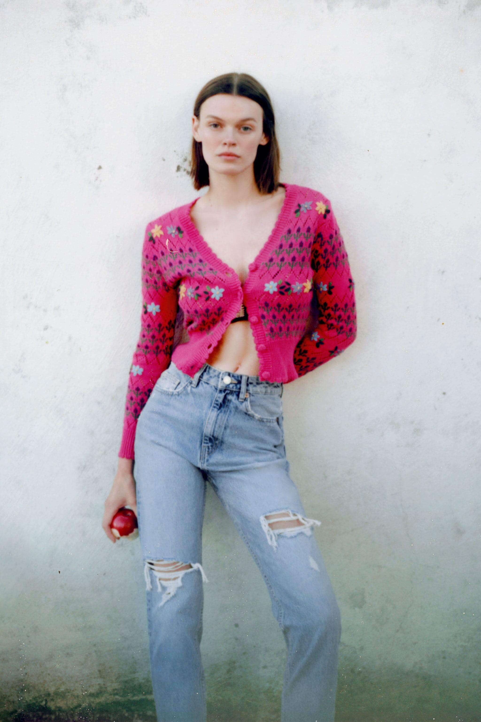 Zara Womens Ripped Mom Jeans (Blue 2 