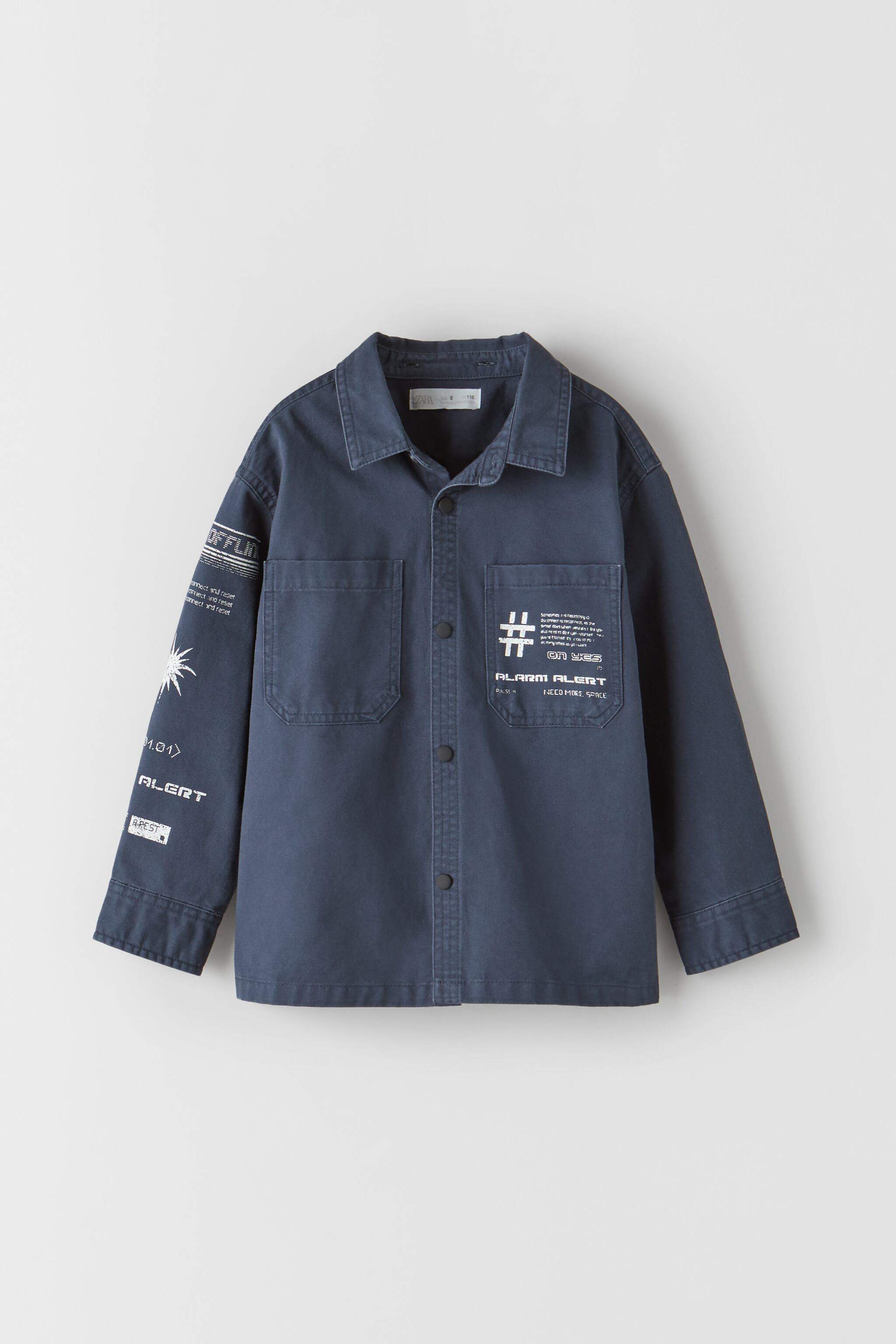 ZARA Kids Boy Overshirt With Contrast Hood (Navy Blue) in