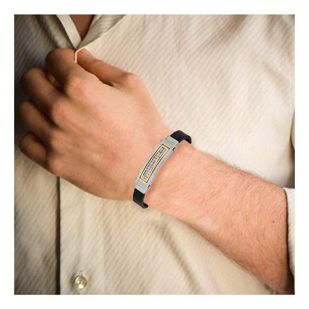 Zivom B1353RXQGJQ Stainless Steel Cz Cluster Gold Rubber Wrist