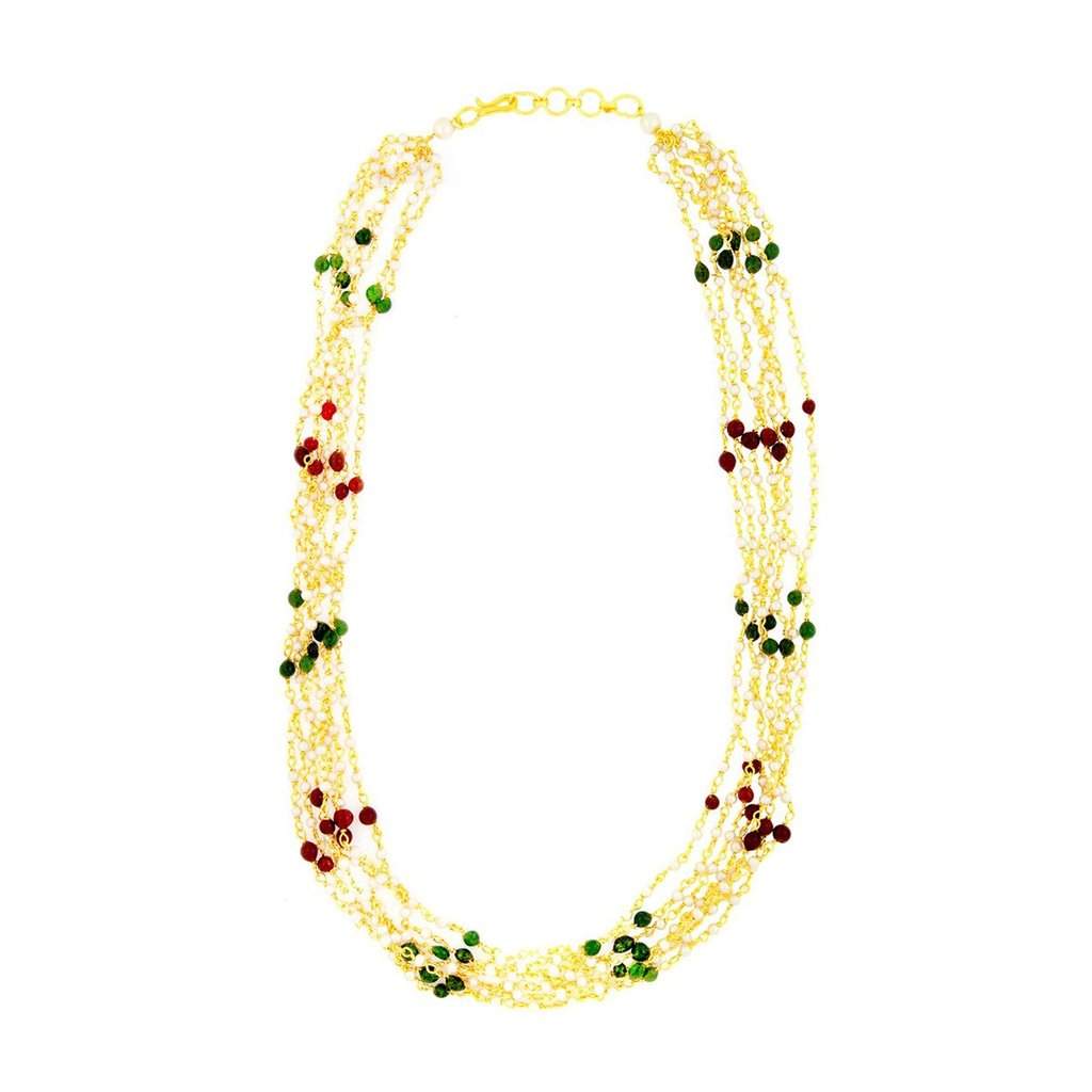 Zivom N1136PJDFID Long Beads Multi-Colour Brass Collar Necklace
