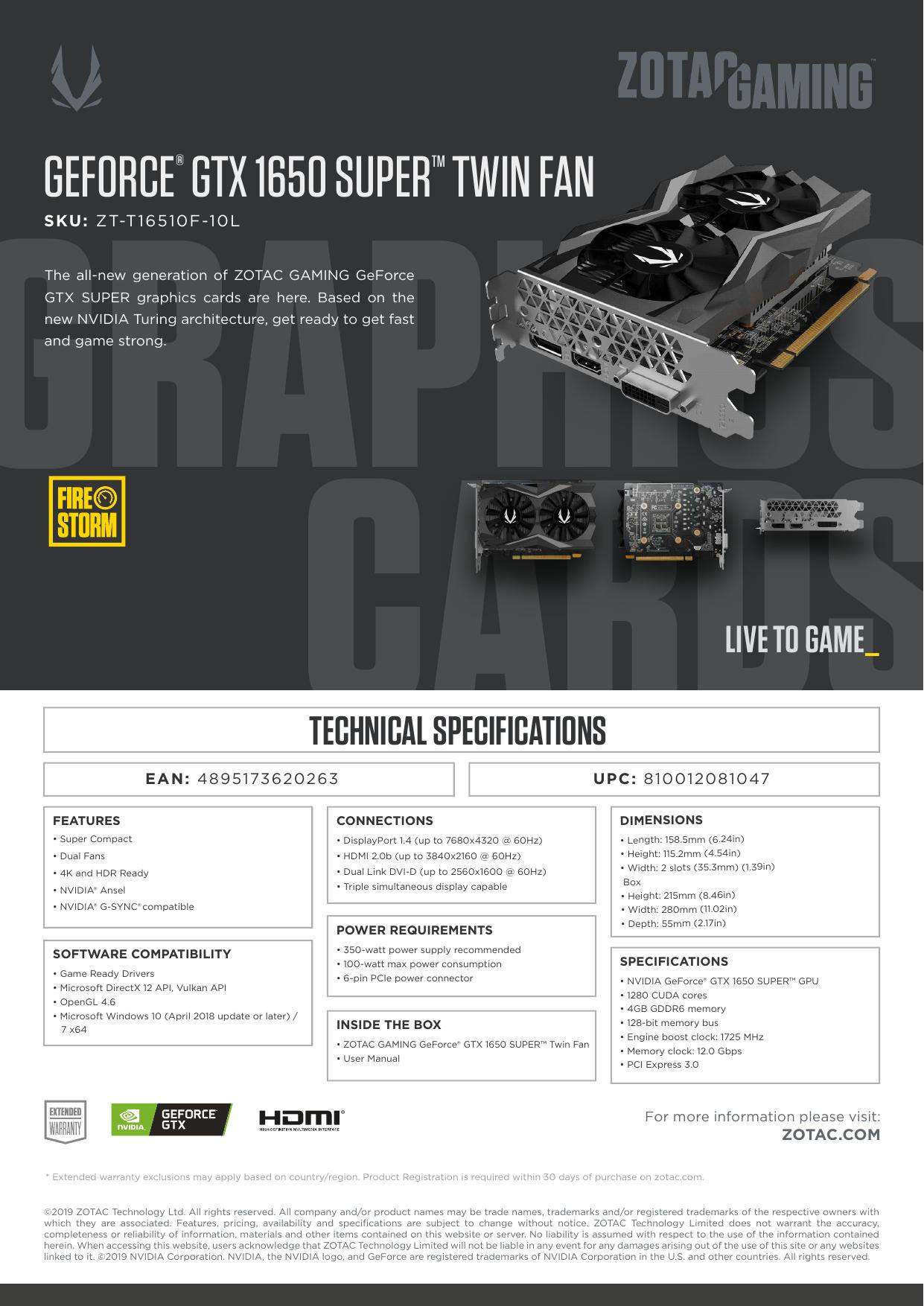 Zotac Gaming GeForce GTX 1650 SUPER Twin Fan Graphics Card (ZT