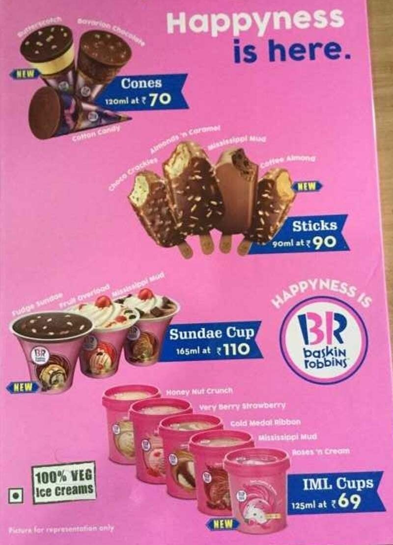 baskin robbins price list menu india