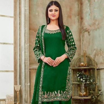 slim fit dress slacks Organza Green Unstitched Suit – CHAWLA SILK STORE main image 1